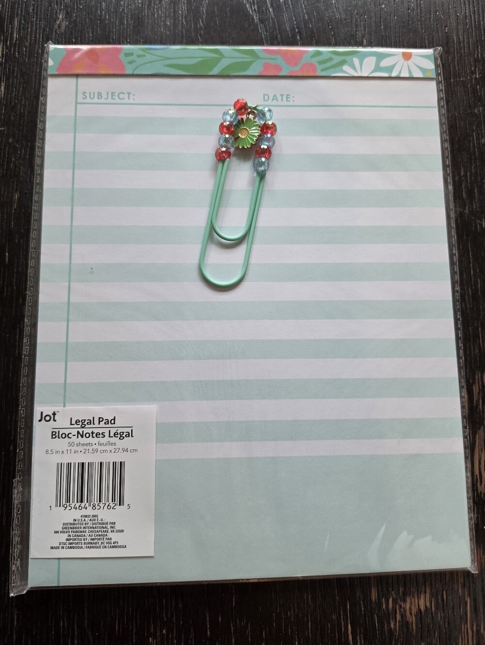Legal Pad + Jumbo Bead Paper Clip Stationary Designs